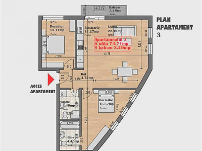 Apartament 3 Cam | Semidecomandat | zona Auchan Iris 